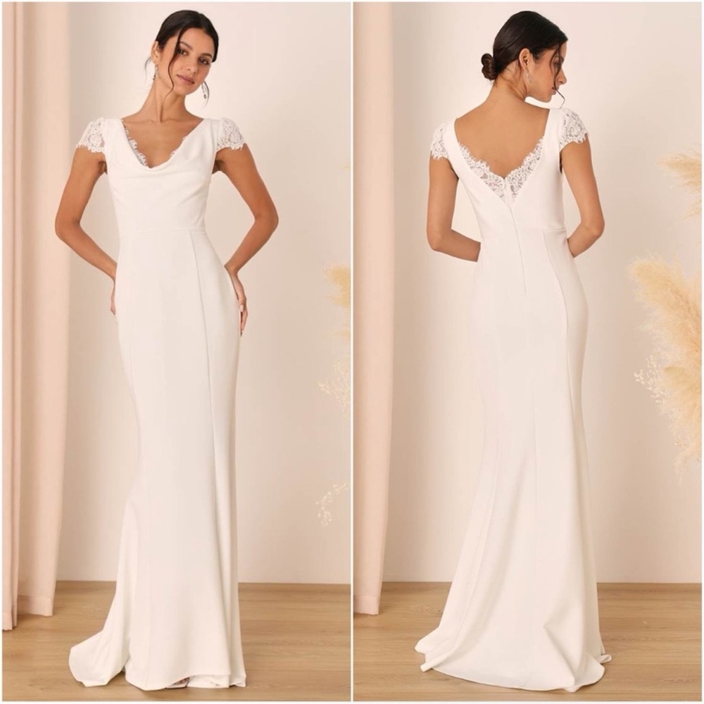 Lulu's Elegant White Lace Wedding Dress